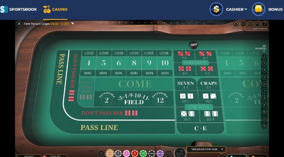 PlaySugarHouse craps game screenshot